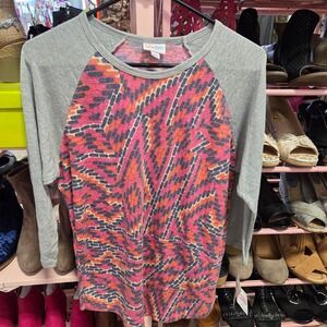 LuLaRoe Randy Baseball Tee Womens Medium NWT Pink Gray Aztec Geometric Raglan